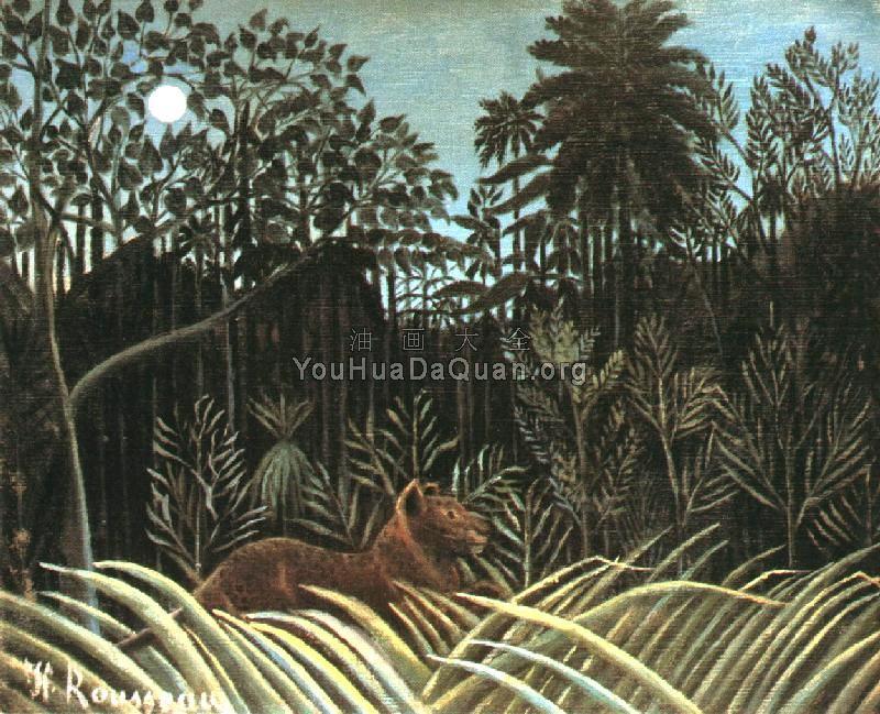 Jungle with Lion - 亨利·卢梭